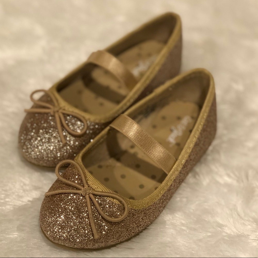 Toddler Girl Gold Glitter Flats (Size 6)